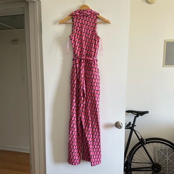 Diane Von Fürstenberg DVF X Target Pink Retro Wide Leg Collared Jumpsuit XXS - Picture 6 of 10